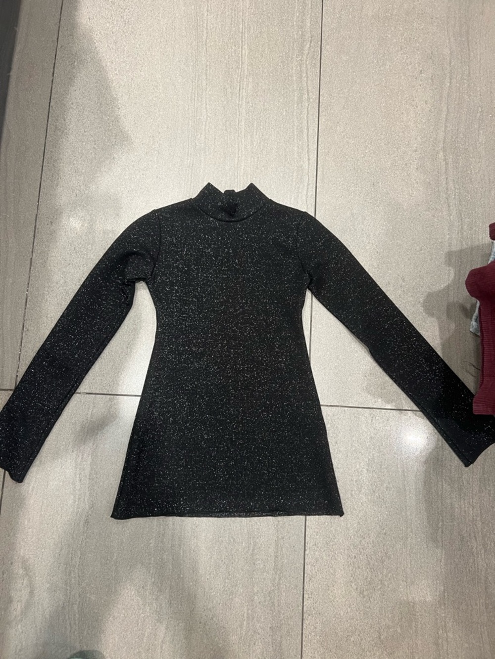 Zara Black Sparkle Mock Neck Long Sleeve Top